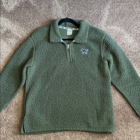 PINK Victoria's Secret Sweaters - Victoria Secret’s PINK Olive Green Sherpa Pullover